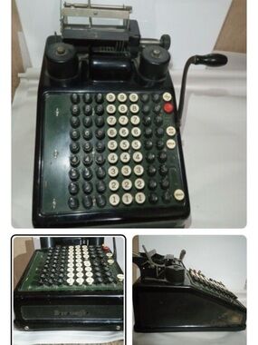 Vintage Black Mechanical Adding Machine by Black and Cream